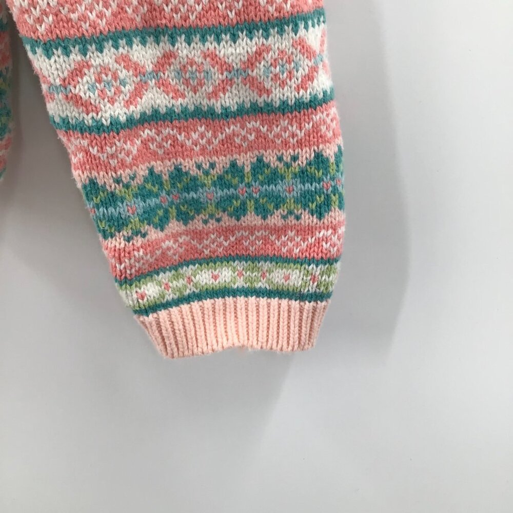 Vintage Womens 1990s Fair Isles Nordic Christmas Sweater Pink Green Cotton Soft - Picture 11 of 11